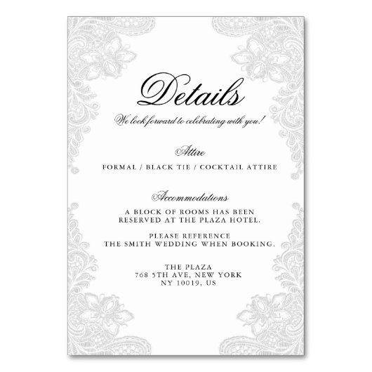 Elegante witte kant bruiloft detail Kaarten (Voorkant)