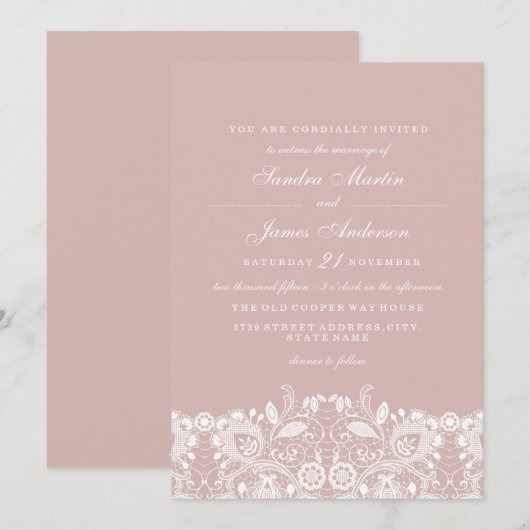 Elegante witte kant bruiloft uitnodiging (Voorkant / Achterkant)