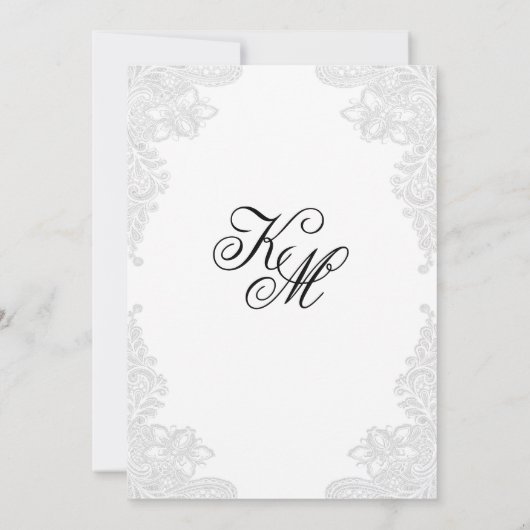 Elegante witte kant bruiloft uitnodigingen (Achterkant)