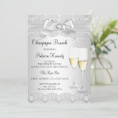 Elegante witte kant champagne brunch uitnodiging (Staand voorkant)
