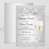 Elegante witte kant champagne brunch uitnodiging (Voorkant / Achterkant)