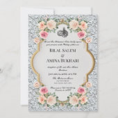 Elegante Witte kant en Bloemenboog Islamitische br Kaart (Voorkant)