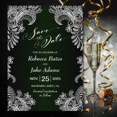 Elegante Witte Kant Groene Trouw Save The Date