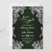 Elegante Witte Kant Groene Trouw Save The Date (Voorkant)