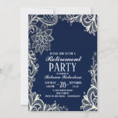 elegante witte kant marine blauw Retirement Party Kaart (Voorkant)