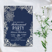 elegante witte kant marine blauw Retirement Party Kaart