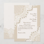 Elegante witte kant met parels bruiloft kaart (Voorkant / Achterkant)
