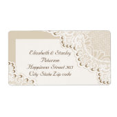 Elegante witte kant met parels bruiloft label (Voorkant)