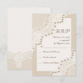 Elegante witte kant met parels bruiloft RSVP antwo (Voorkant / Achterkant)