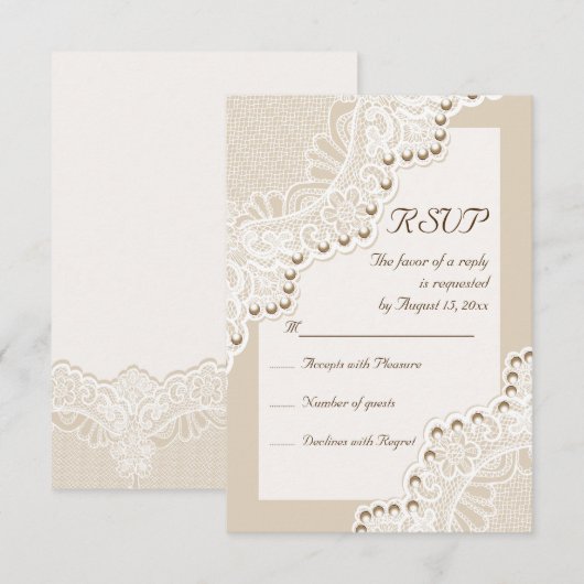 Elegante witte kant met parels bruiloft RSVP antwo (Voorkant / Achterkant)