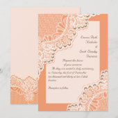 Elegante witte kant met parels koraal bruiloft kaart (Voorkant / Achterkant)