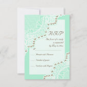 Elegante witte kant met parels mint bruiloft RSVP (Voorkant)