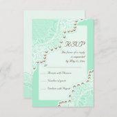 Elegante witte kant met parels mint bruiloft RSVP (Voorkant / Achterkant)