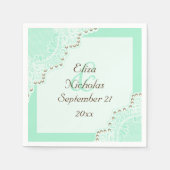 Elegante witte kant met parels mint groene bruilof servet (Voorkant)