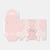 Elegante witte kant met parels roze bruiloft bedankdoosjes (Uitgevouwen)