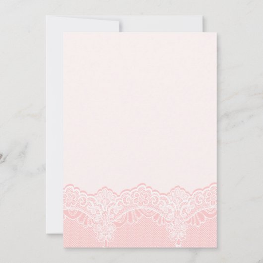 Elegante witte kant met parels roze bruiloft kaart (Achterkant)