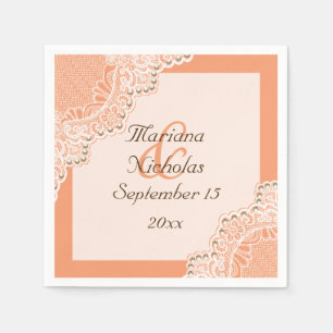 Elegante witte kant & parels koraal sinaasappel br servet