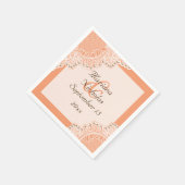 Elegante witte kant & parels koraal sinaasappel br servet (Hoek)