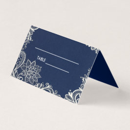 elegante witte kanten marineblauwe Place Card Visitekaartje