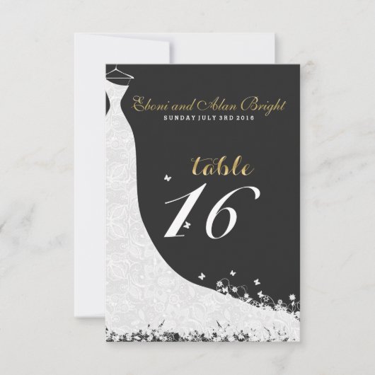 Elegante witte kanten trouwjurk Tafel 16 Kaart (Voorkant)