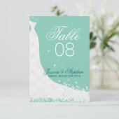 Elegante witte kanten trouwjurk tafelnummer (Staand voorkant)