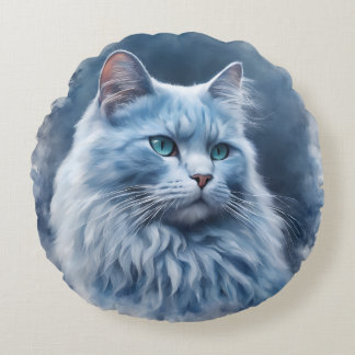 elegante Witte Kat Blauwe Ogen Artistieke Hoes voo Rond Kussen
