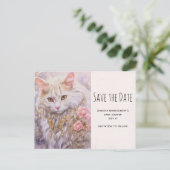 Elegante witte kat in diamanten juwelen Save the D Uitnodiging Briefkaart (Staand voorkant)