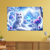Elegante witte kat in een besneeuwd magisch rijk canvas afdruk (Insitu (Woonkamer))
