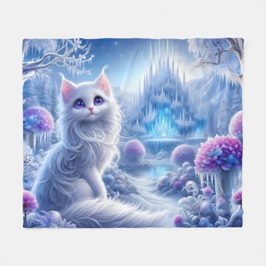 Elegante witte kat in een besneeuwd magisch rijk fleece deken (Voorkant (Horizontaal))