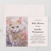 Elegante Witte Kat in Goud en Diamant Baby shower Kaart (Voorkant / Achterkant)