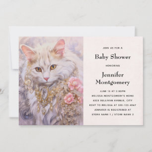 Elegante Witte Kat in Goud en Diamant Baby shower Kaart