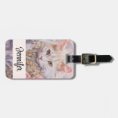 Elegante witte kat in goud en diamanten bagagelabel (Voorkant horizontaal)