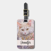 Elegante witte kat in goud en diamanten bagagelabel (Voorkant verticaal)