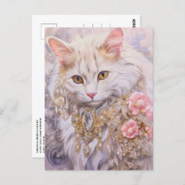 Elegante witte kat in goud en diamanten briefkaart