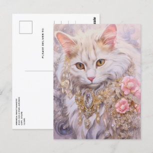 Elegante witte kat in goud en diamanten briefkaart