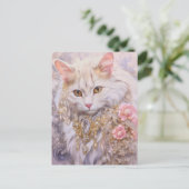 Elegante witte kat in goud en diamanten briefkaart (Staand voorkant)