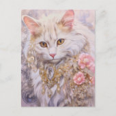 Elegante witte kat in goud en diamanten briefkaart (Voorkant)