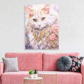 Elegante witte kat in goud en diamanten canvas afdruk (Insitu (Woonkamer))