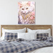 Elegante witte kat in goud en diamanten canvas afdruk (Insitu (Slaapkamer))