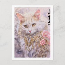 Elegante witte kat in goud en diamanten dank u briefkaart