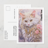 Elegante witte kat in goud en diamanten dank u briefkaart (Voorkant / Achterkant)