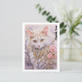 Elegante witte kat in goud en diamanten dank u briefkaart (Staand voorkant)
