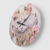 Elegante witte kat in goud en diamanten grote klok (Hoek)