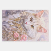 Elegante witte kat in goud en diamanten inpakpapier vel (Voorkant 3)