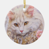 Elegante witte kat in goud en diamanten keramisch ornament (Voorkant)