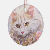 Elegante witte kat in goud en diamanten keramisch ornament (Links)