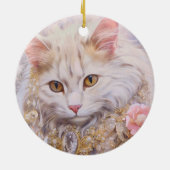 Elegante witte kat in goud en diamanten keramisch ornament (Achterkant)