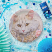 Elegante witte kat in goud en diamanten papieren bordje (Feest)