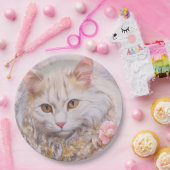 Elegante witte kat in goud en diamanten papieren bordje (Feest)