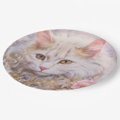 Elegante witte kat in goud en diamanten papieren bordje (Gekanteld)
